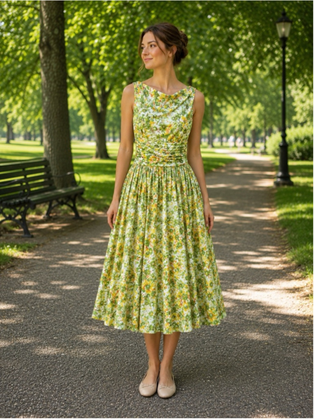 Vintage Handmade Cotton Floral Dress XS 1950s Garden Party Cottagecore Sundress